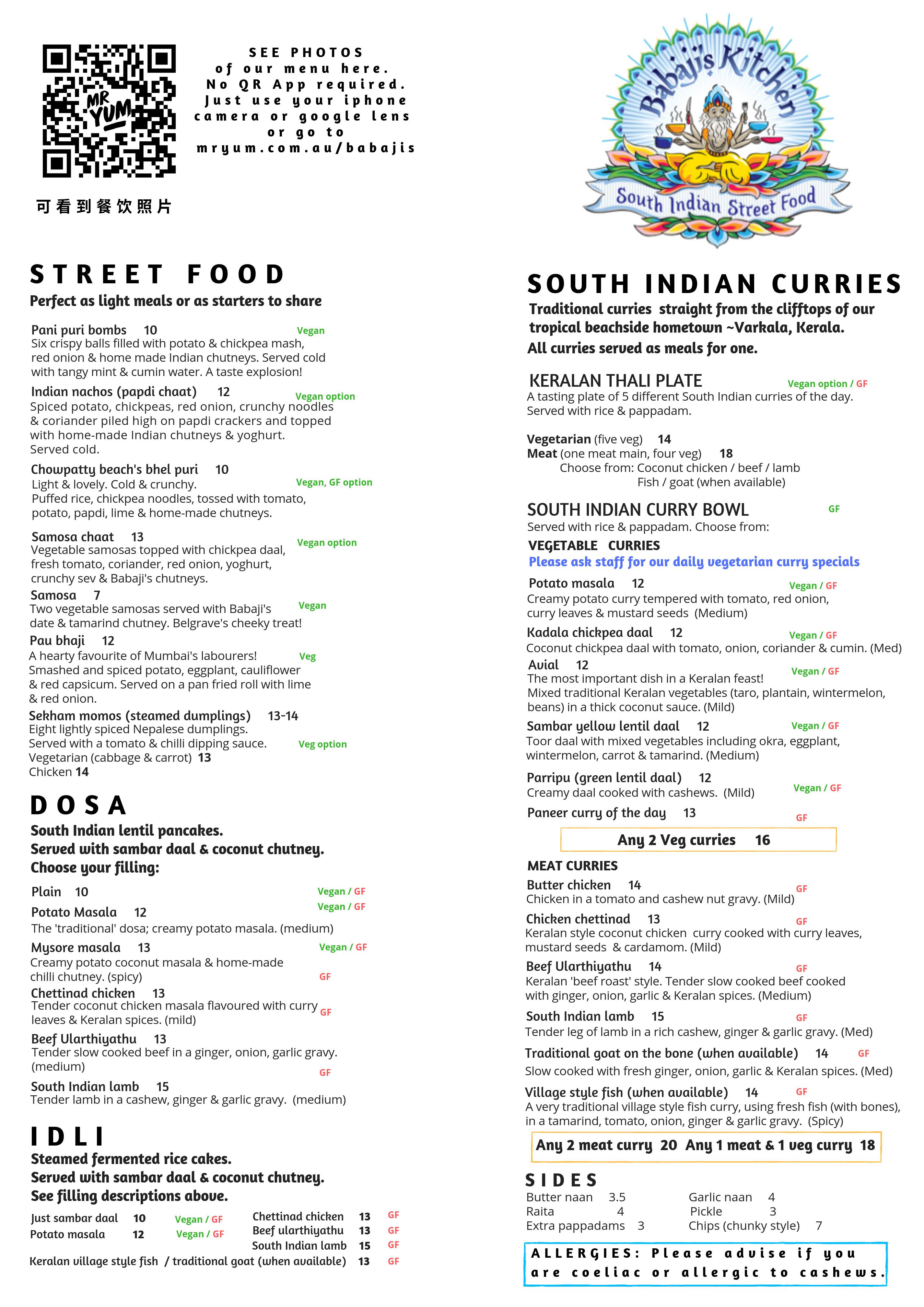 Babaji S Kitchen Menu Menu For Babaji S Kitchen Belgrave Melbourne
