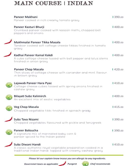 Menu of The Basil Deck Erandwane Pune