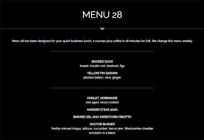 M Threadneedle Street menu