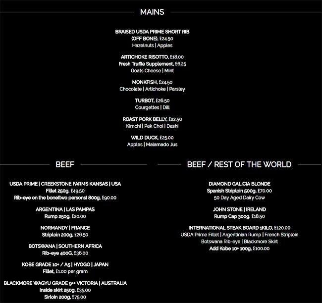 M Threadneedle Street menu