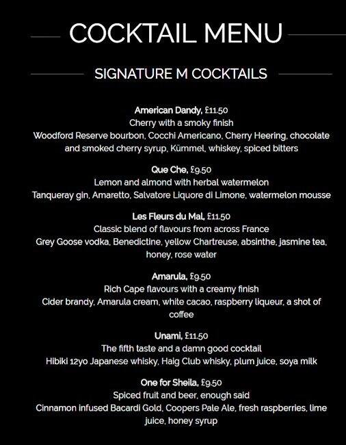 M Threadneedle Street menu