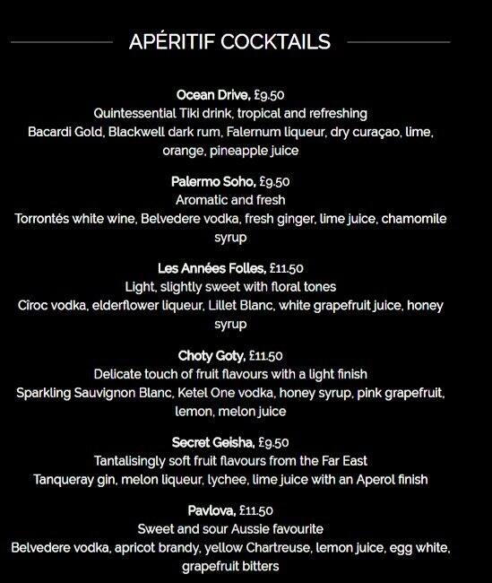M Threadneedle Street menu