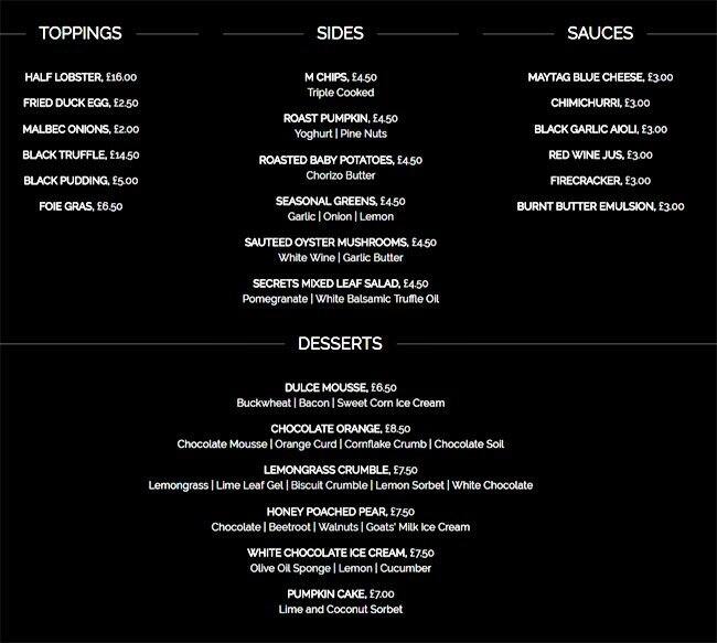 M Threadneedle Street menu
