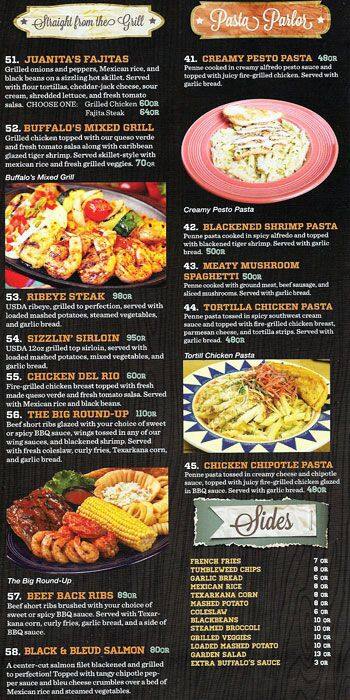 Buffalo's Cafe menu