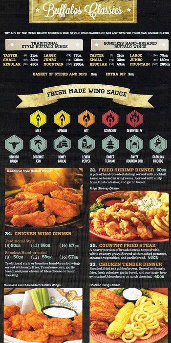 Buffalo's Cafe menu