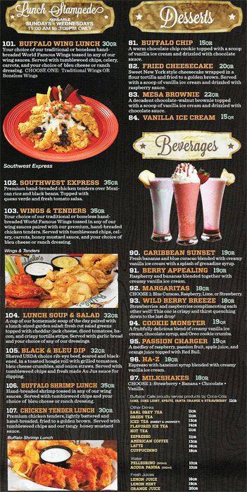 Buffalo's Cafe menu