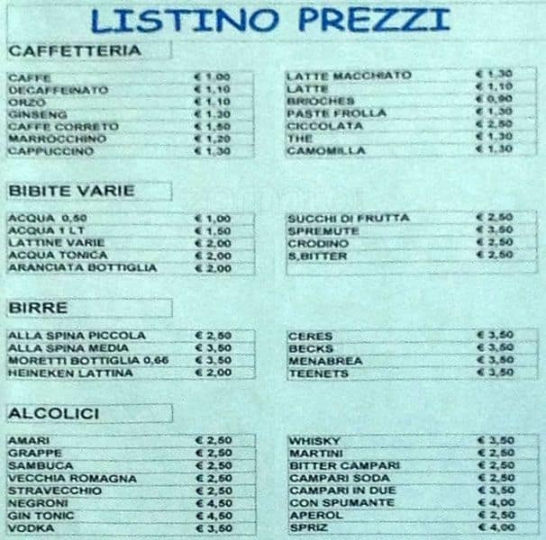 Menu di La Cale Snc Di Fabioli Walter E Picone Anna 