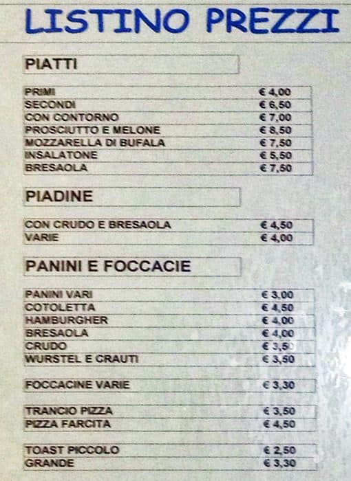 Menu di La Cale Snc Di Fabioli Walter E Picone Anna 