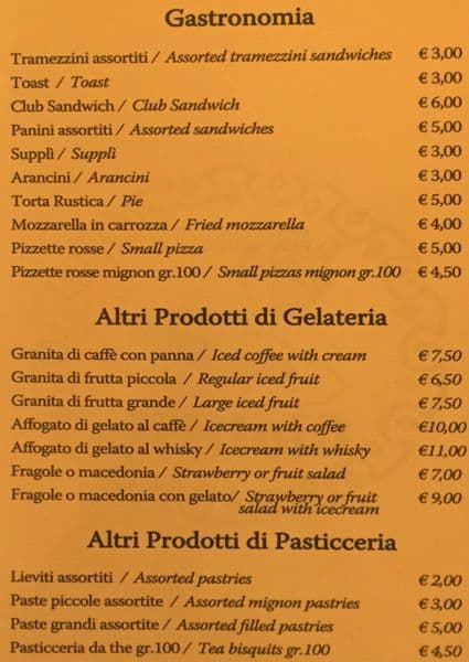 Menu di Bar Casina tre laghi 