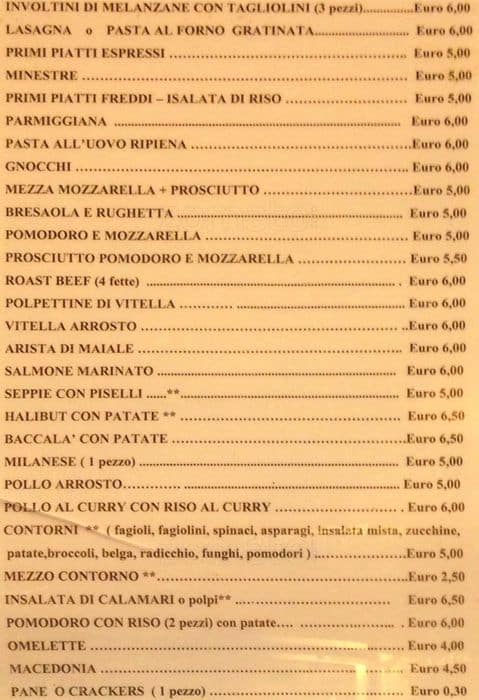 Menu di Bar Casina tre laghi 
