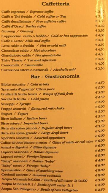 Menu di Bar Casina tre laghi 