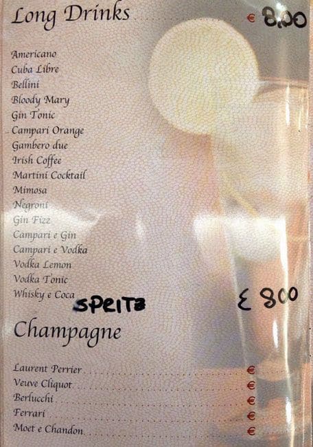 Menu di Bar Gambero 