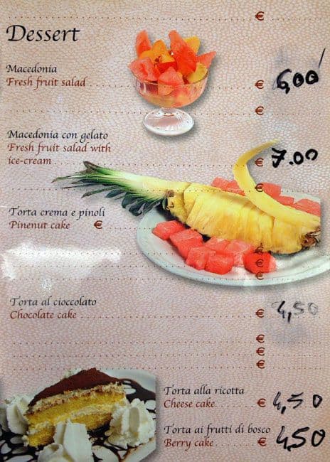 Menu di Bar Gambero 