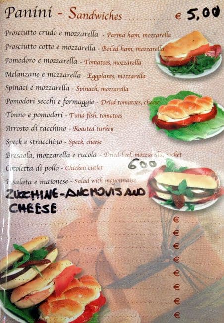 Menu di Bar Gambero 