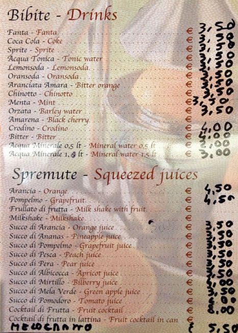 Menu di Bar Gambero 