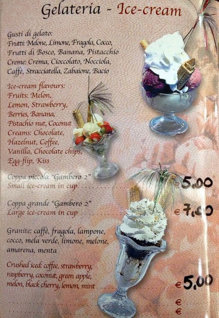 Menu di Bar Gambero 