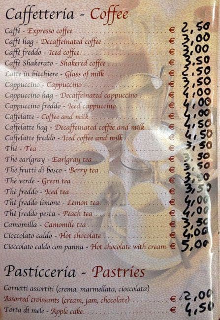 Menu di Bar Gambero 