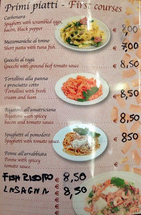 Menu di Bar Gambero 
