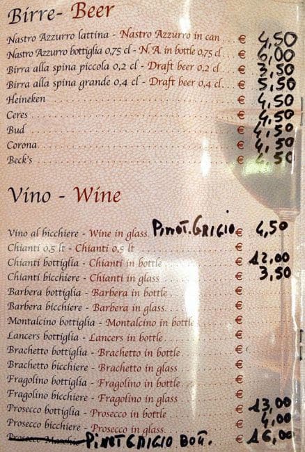 Menu di Bar Gambero 