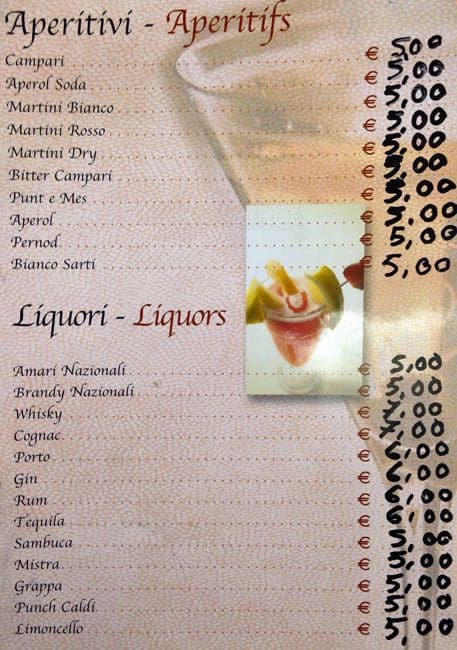 Menu di Bar Gambero 