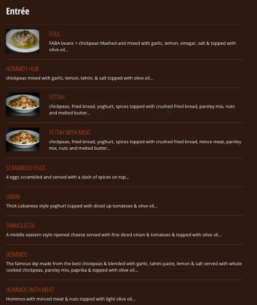 Little Tripoli menu, Menu restauracji Little Tripoli, Greenacre, Sydney