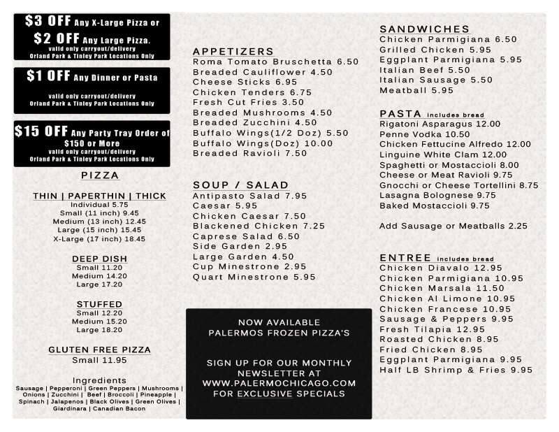 Palermo's a Chicago Foto del Menu con Prezzi Urbanspoon/Zomato