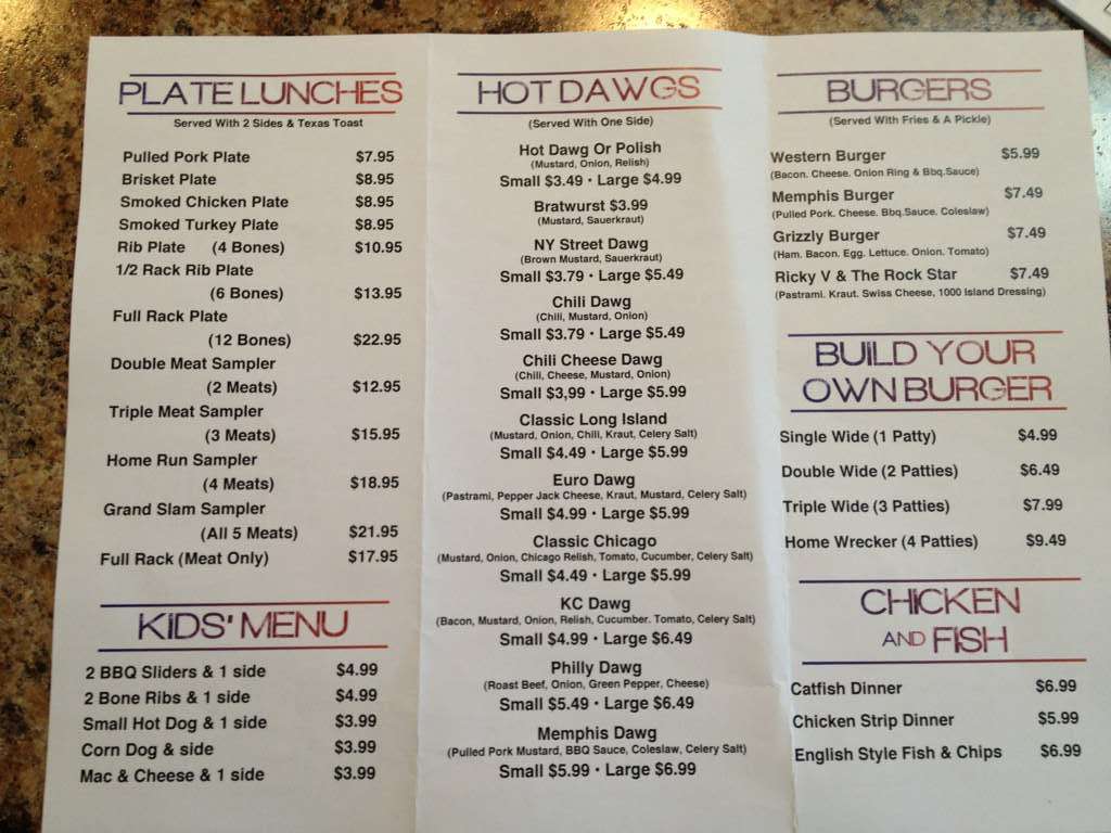 Menu at The Almost Famous Grille BBQ, West Plains