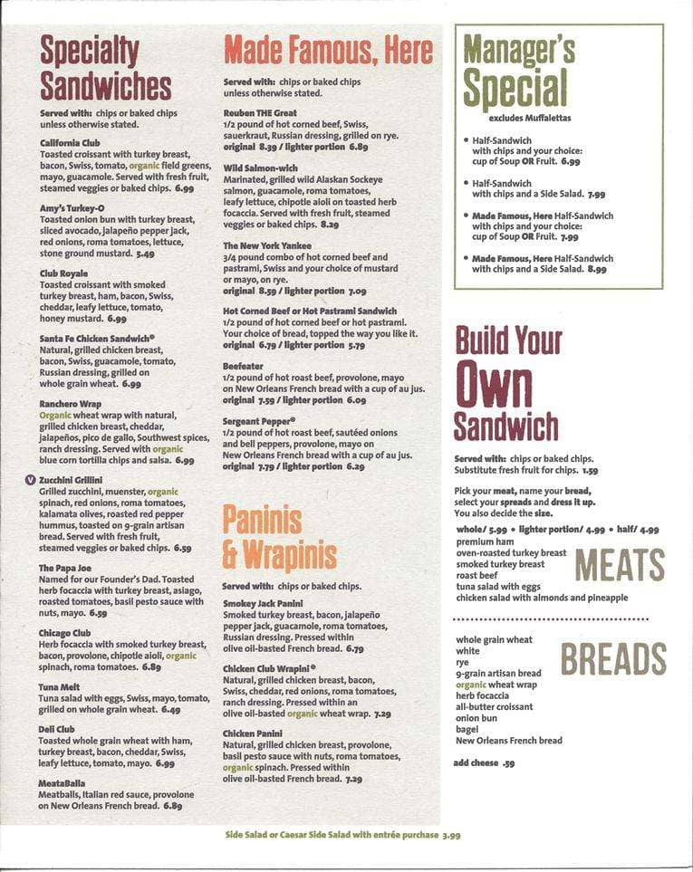 Menu at Jason's Deli restaurant, Mobile