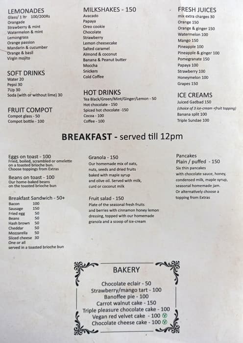 Menu of Burger Bar & Bakery, Siolim, Goa