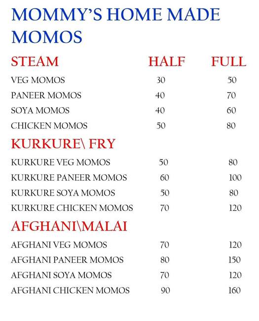Menu of Mommy's Momos, Jawahar Colony, Faridabad