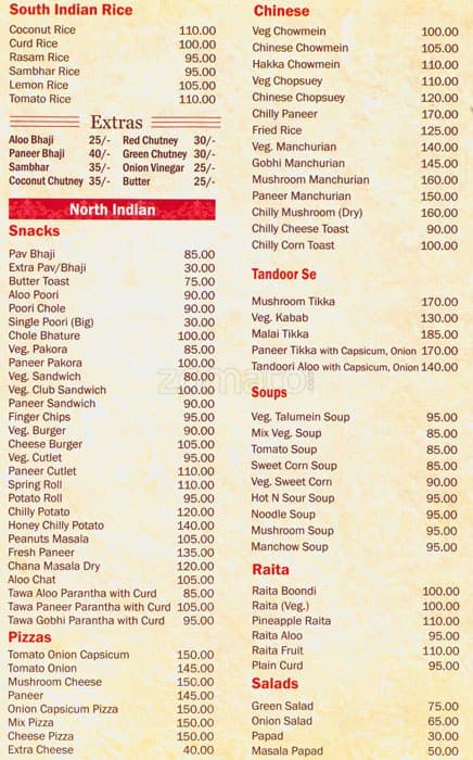 Menu at Hotel Krishna Sagar, Ghaziabad, Opposite LIC Building