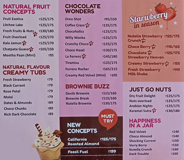 Cream Stone Ice Cream menu