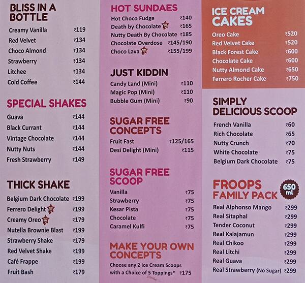 Cream Stone Ice Cream menu