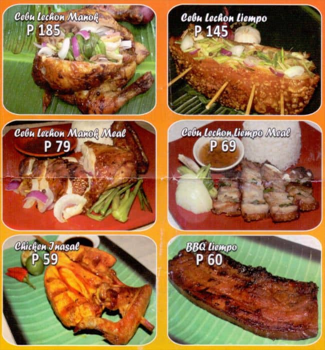 Menu at Boy Manok restaurant, Pasay