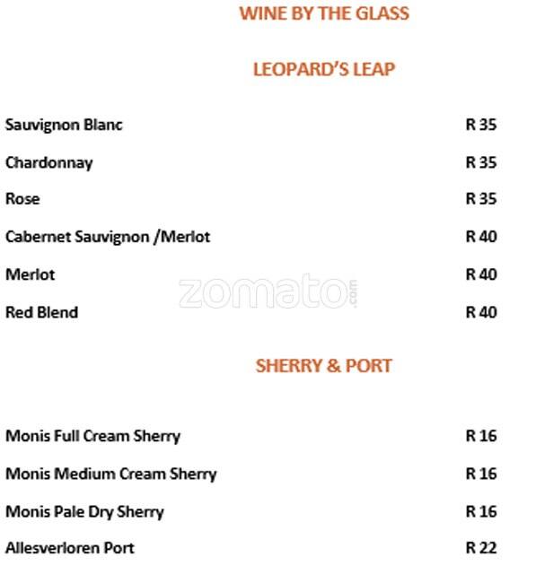 Menu at Twist Restaurant, Johannesburg