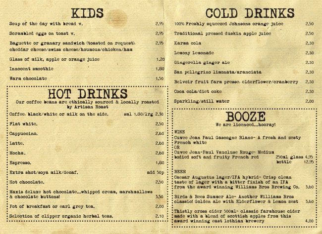 Maxi's menu