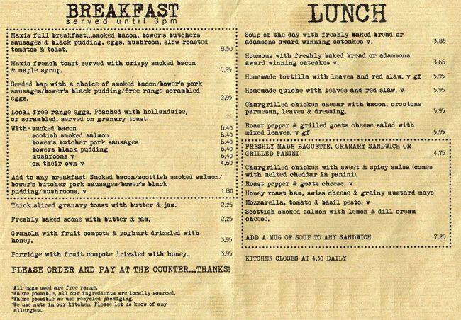 Maxi's menu