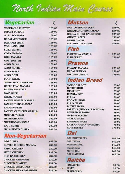 Silver Plates Restaurant menu