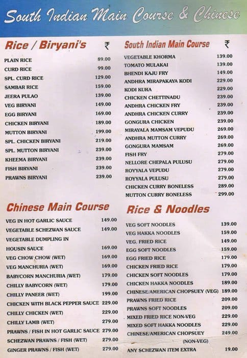 Silver Plates Restaurant menu