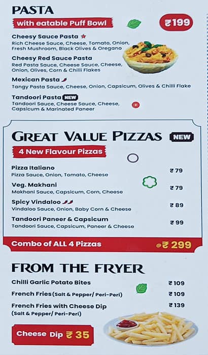 Menu of Puffizza, Gurukul, Ahmedabad