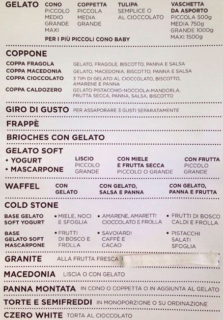 Menu di Caldozero 