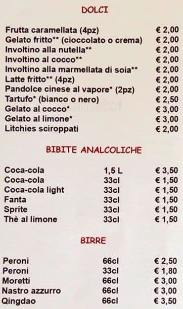 Menu di Ristorante Cinese Fantastico 