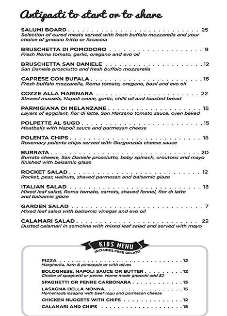 Zanini menu