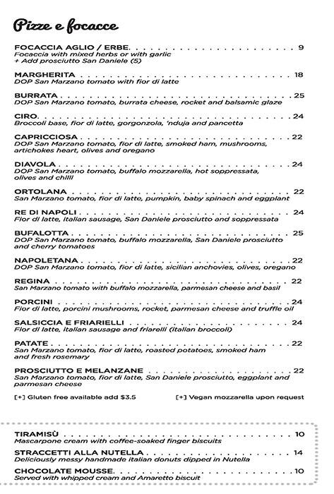 Zanini menu