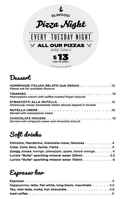 Zanini menu