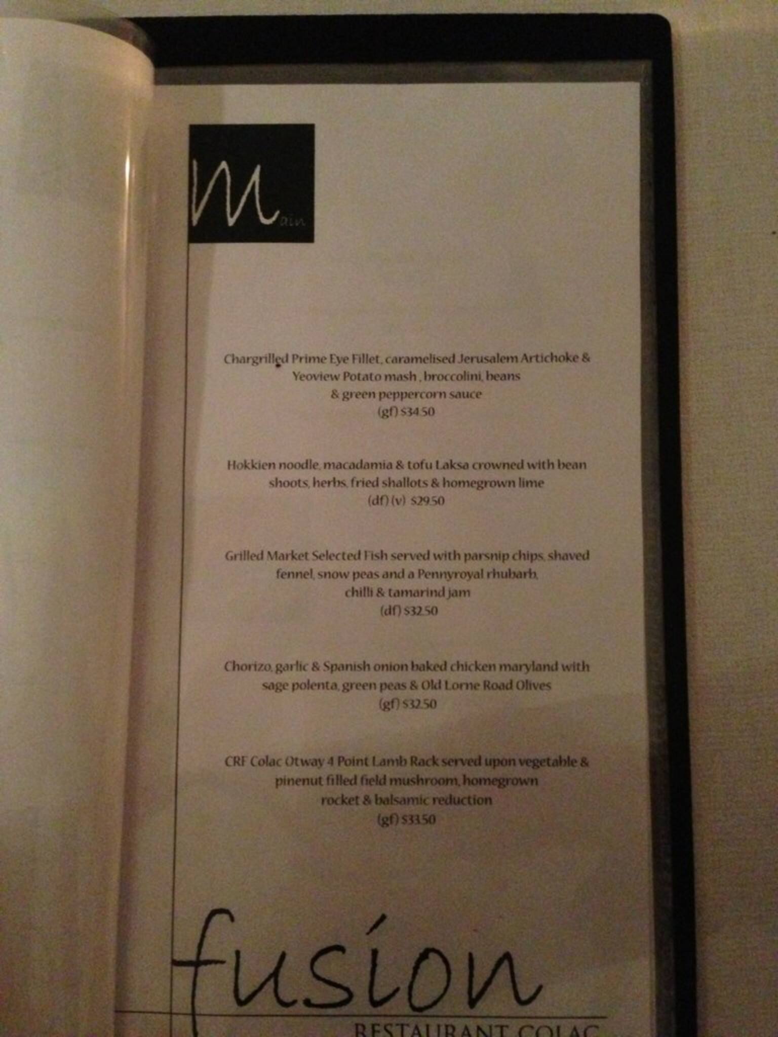 Fusion Restaurant Colac Menu, Menu for Fusion Restaurant Colac, Colac
