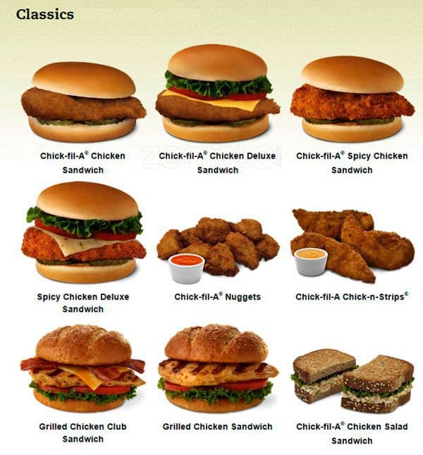 Chick Fil A Food Menu