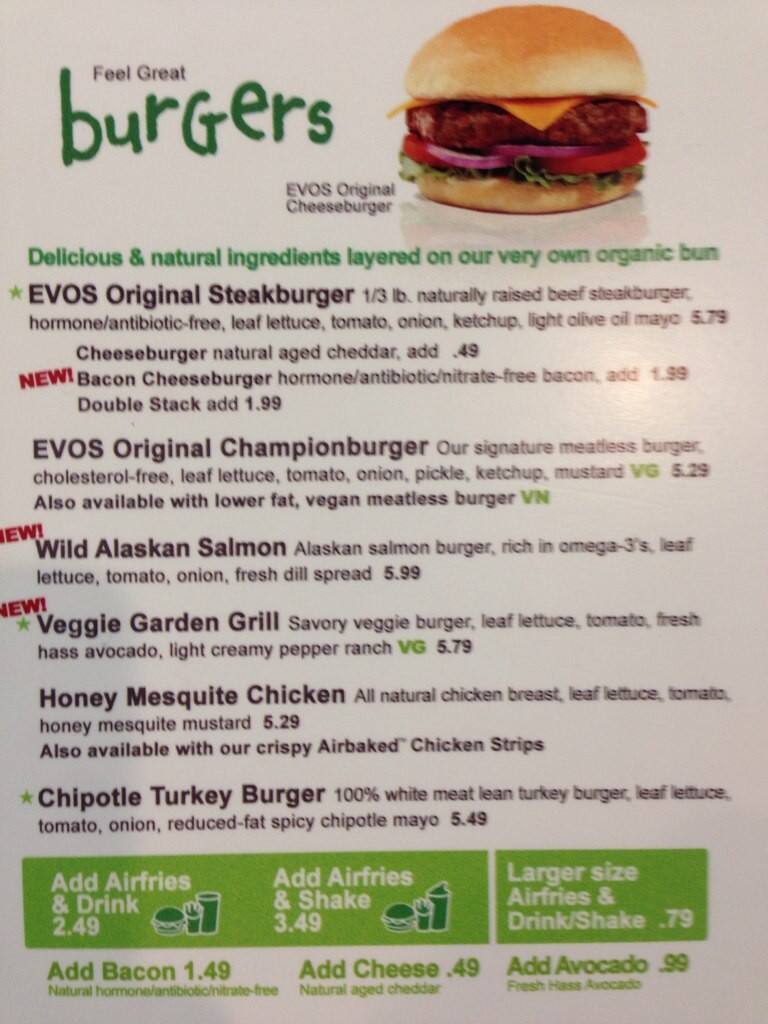 Evos Menu, Menu for Evos, Carrollwood, Tampa Bay Urbanspoon/Zomato