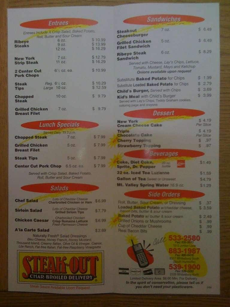 steak out menu decatur al