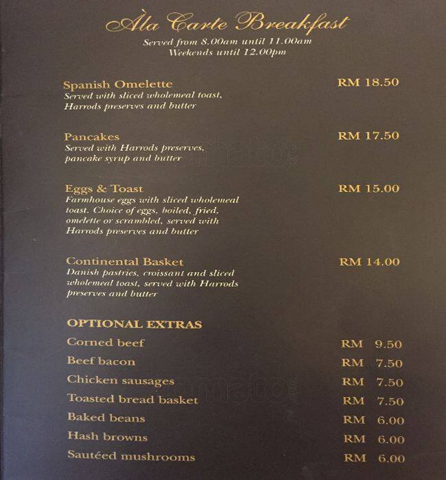 Harrods Cafe Menu, Menu for Harrods Cafe, Kuala Lumpur City Center, Kuala Lumpur Zomato Malaysia